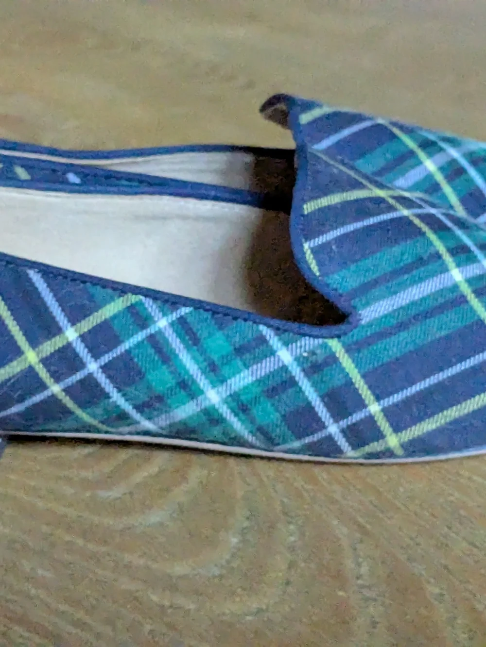 Talbots Blue and Green Plaid Slip-On Loafers Size 6M